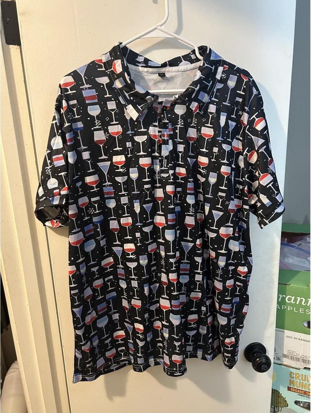 Brand new all over print Wine glass polo shirt size 4XL